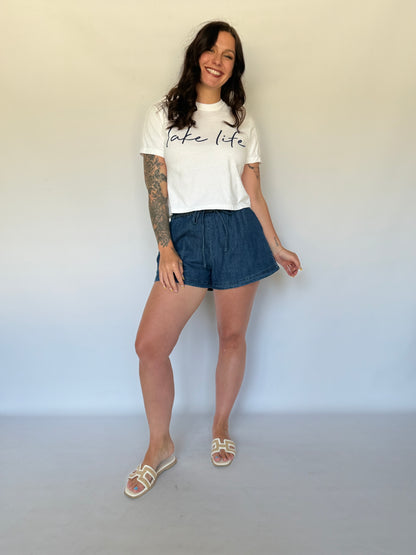 Lake Life Script White Crop Top