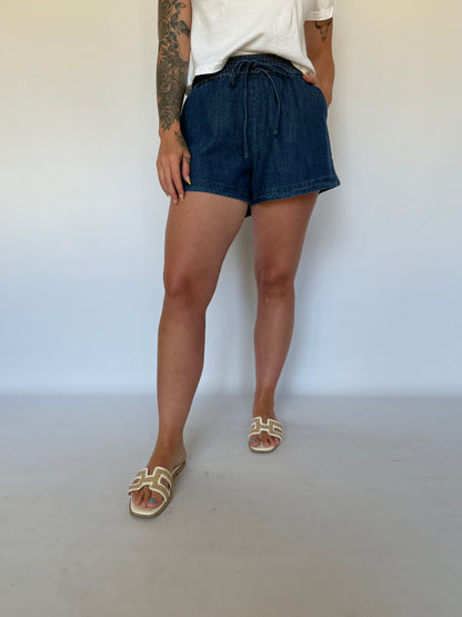 Elastic Waist Denim Shorts