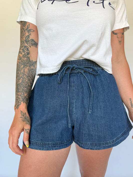 Elastic Waist Denim Shorts
