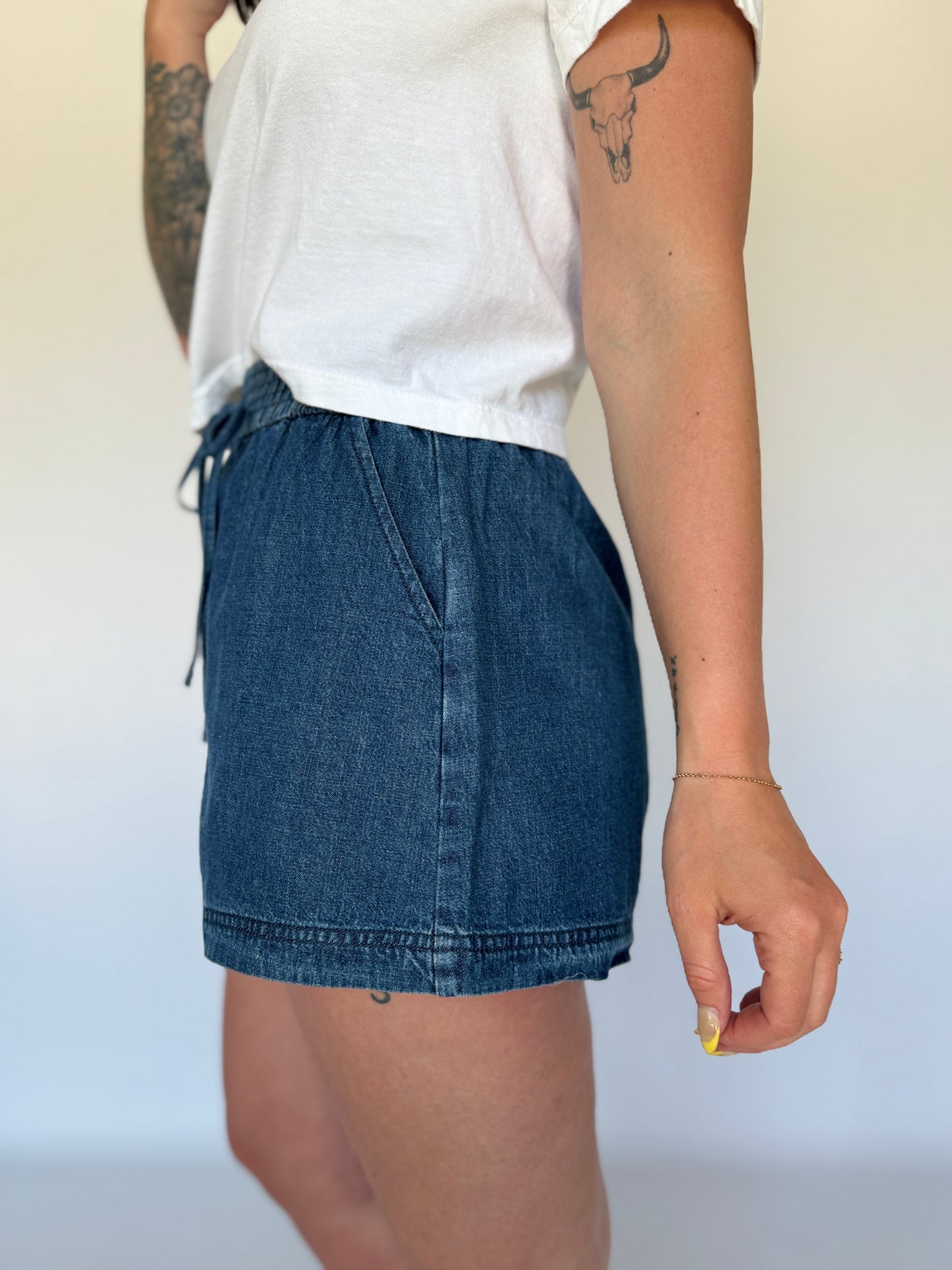 Elastic Waist Denim Shorts