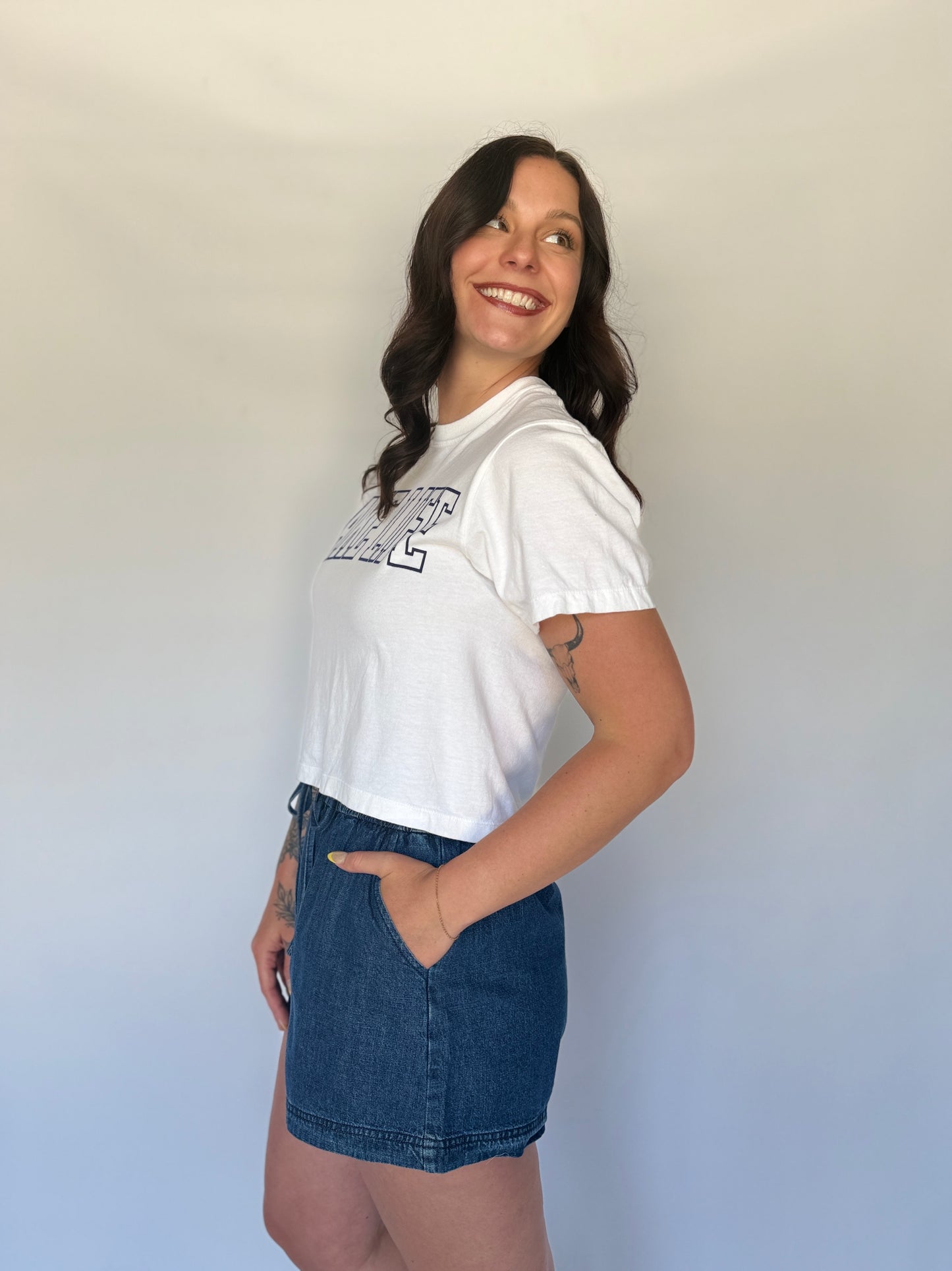 Lake Life Block Letter Crop White
