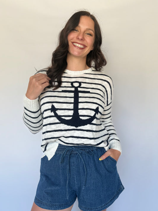 Striped Anchor Sweater Navy