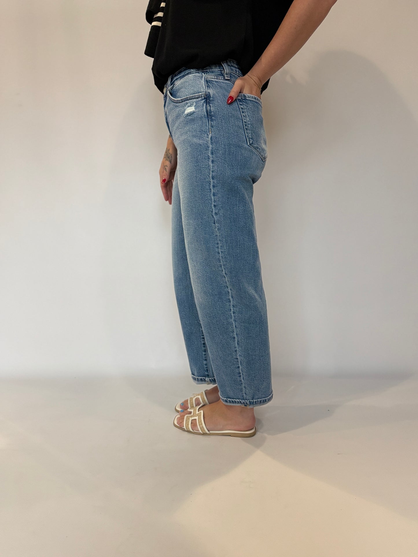 High Rise Baggy Barrel Denim