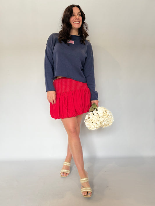 Bubble Hem Smocked Mini Skirt Red
