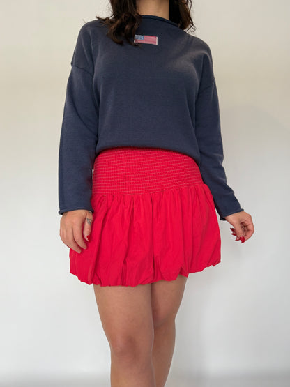 Bubble Hem Smocked Mini Skirt Red
