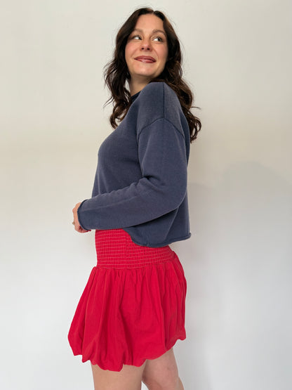 Bubble Hem Smocked Mini Skirt Red