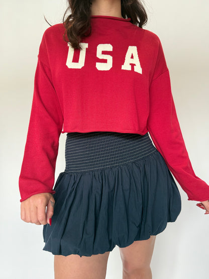 Bubble Hem Smocked Mini Skirt Navy