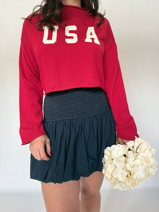 Bubble Hem Smocked Mini Skirt Navy