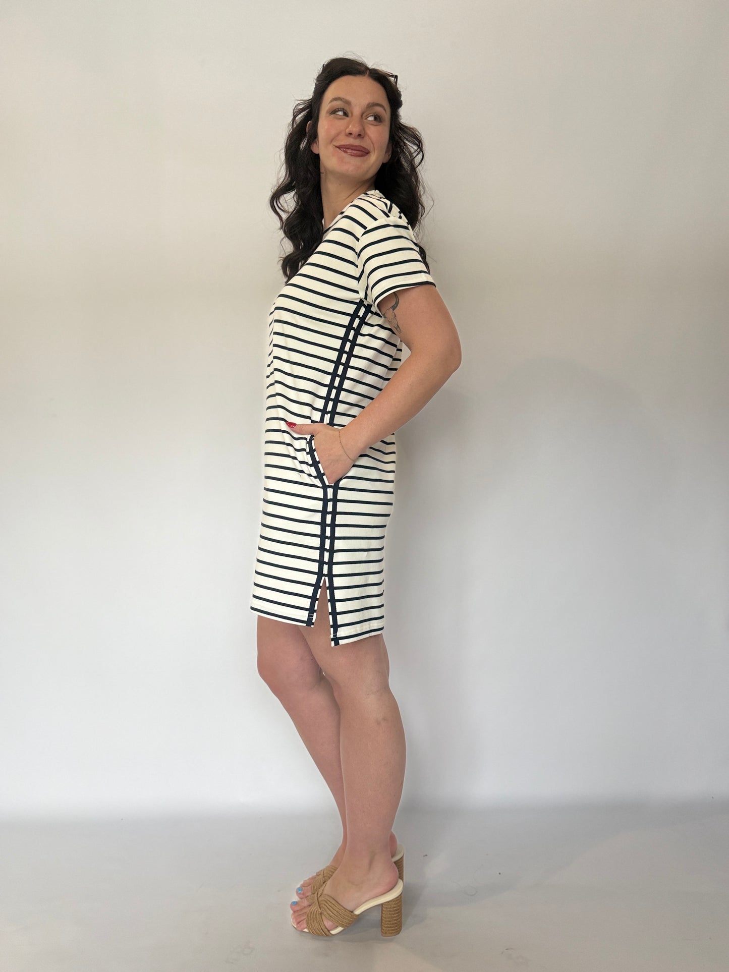 Side Trim T-Shirt Mini Dress Navy
