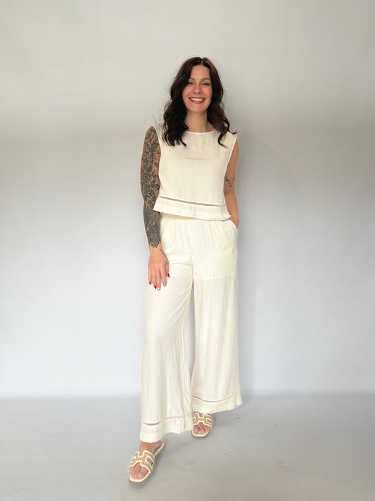 Ladder Lace Wide Leg Pants Cream