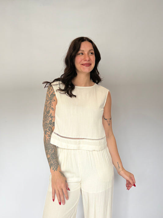 Ladder Lace Crop Top Cream