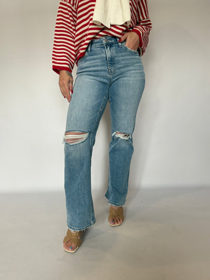 High Rise Slim Wide Leg Denim