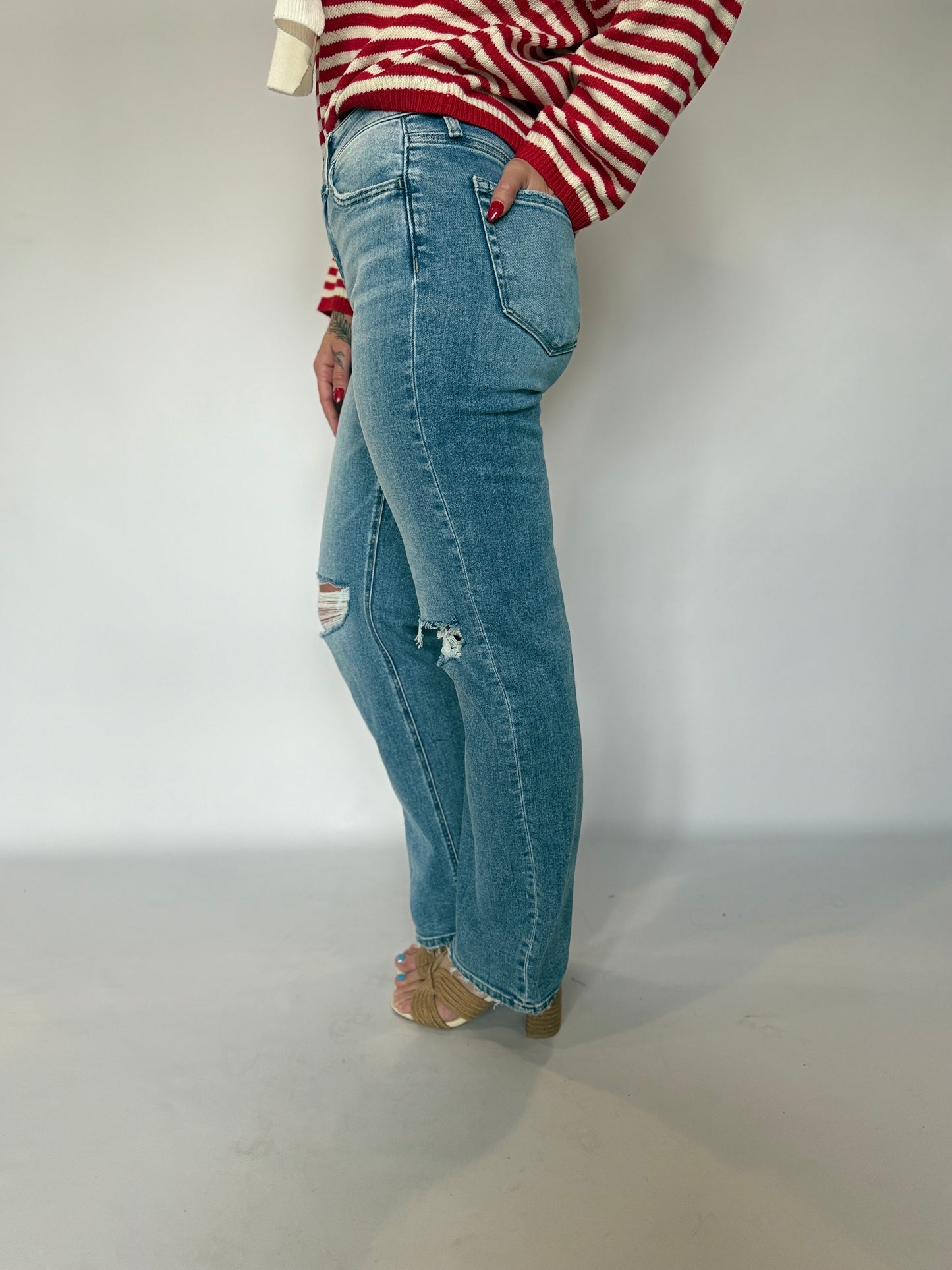 High Rise Slim Wide Leg Denim