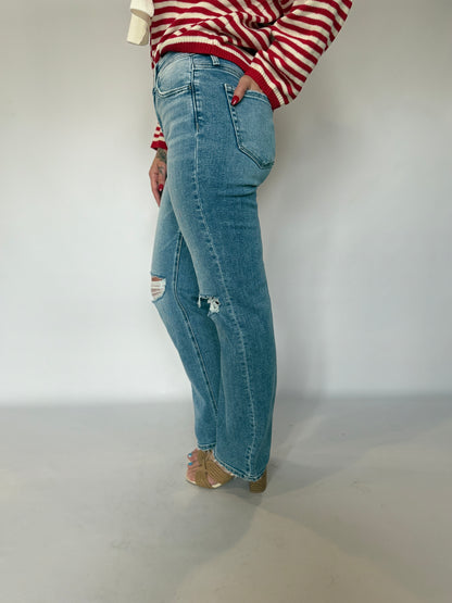 High Rise Slim Wide Leg Denim