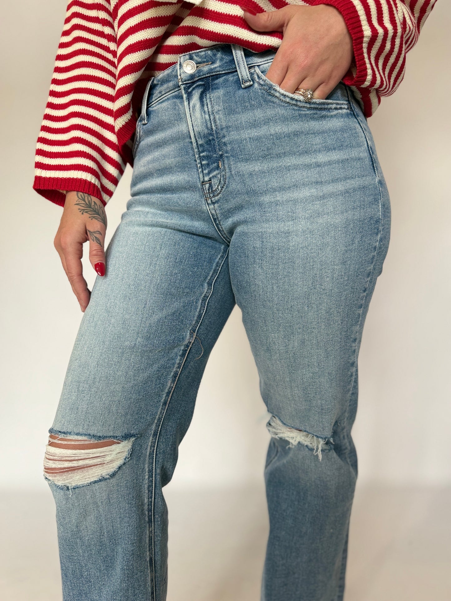 High Rise Slim Wide Leg Denim