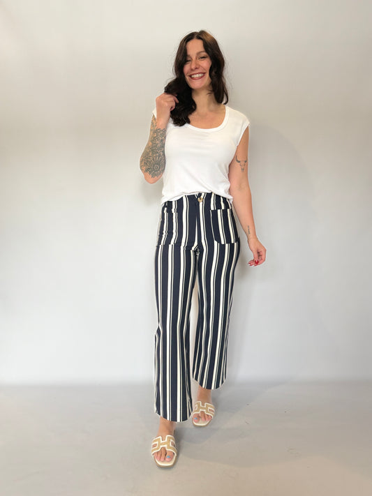 Striped Straight Leg Pants Navy