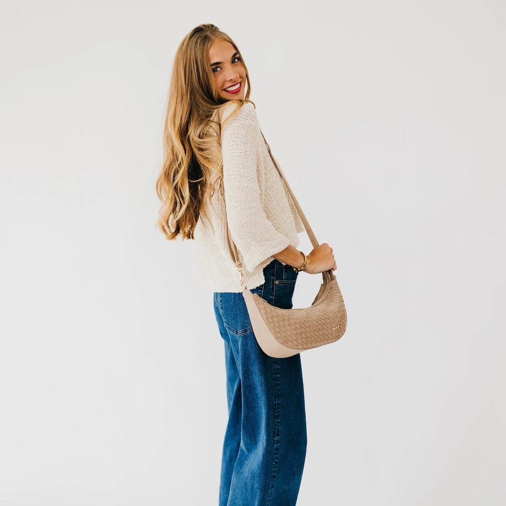 Paige Suede Woven Crossbody Camel