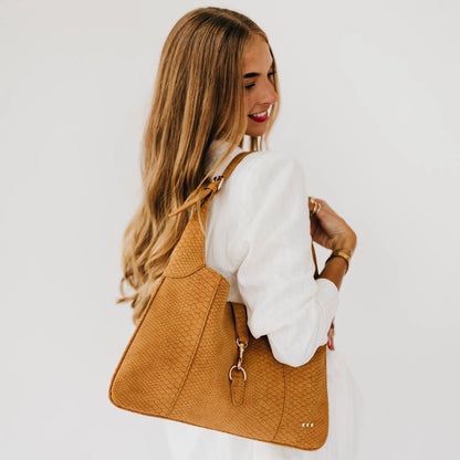 Amie Snake Embossed Shoulder Bag Brown