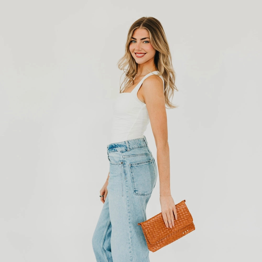 Wrenlee Woven Flap Crossbody Brown