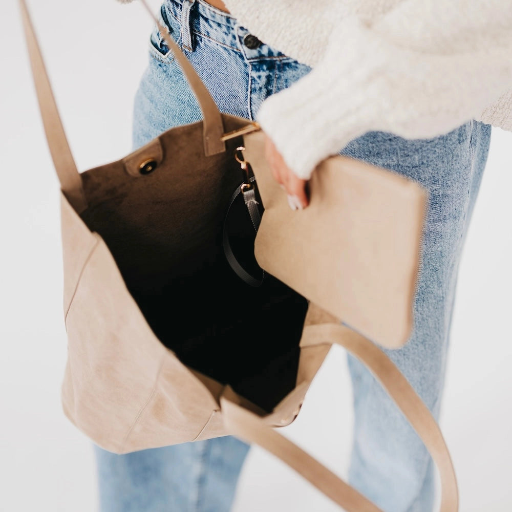 Dawn Suede Carryall Tote Taupe