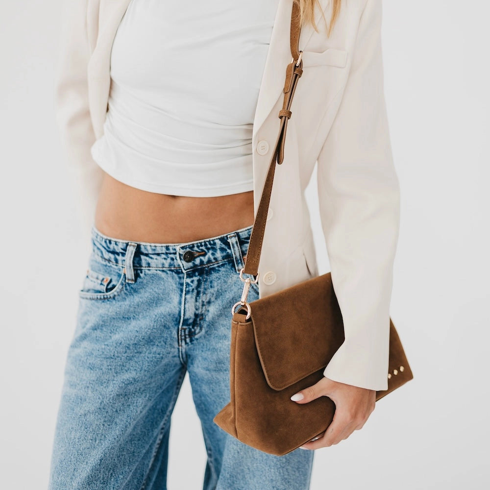 Miranda Suede Flap Crossbody Brown