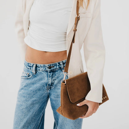 Miranda Suede Flap Crossbody Brown